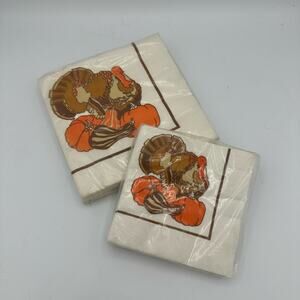 Vintage Paper Napkins Thanksgiving Turkey New Old Stock Luncheon & Cocktail 2 pk